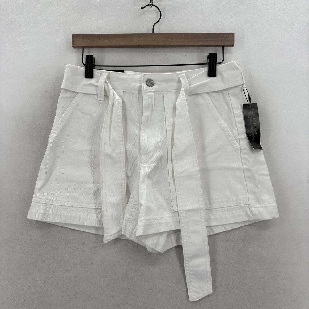 Banana Republic Tie Waist Shorts Womens 0 White Cotton Chino Patch Pocket NWT